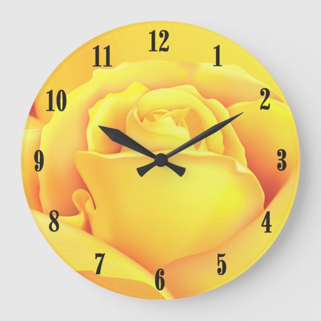 Sunny Yellow Rose Black Numbers Large Clock (Front)