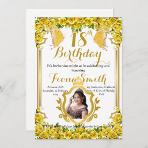 Sunny Yellow Roses Floral Birthday Invitation Card