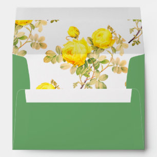 Sunny Yellow Roses Floral Elegant Wedding Envelope
