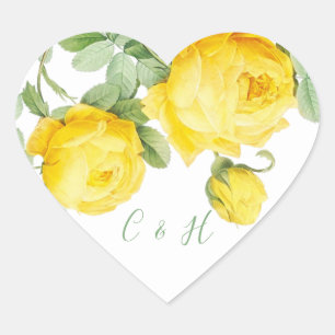 Sunny Yellow Roses Floral Elegant Wedding Heart Sticker
