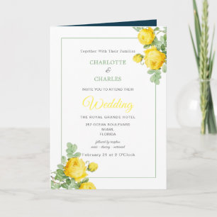 Sunny Yellow Roses Floral Elegant Wedding  Invitation