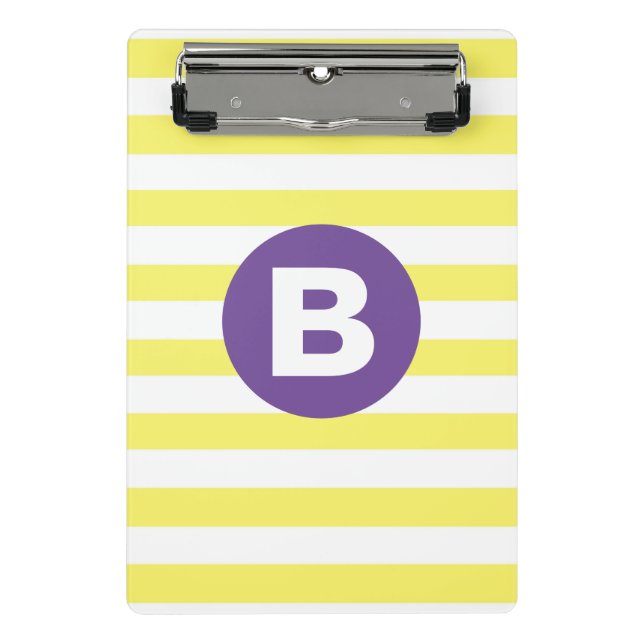 Sunny Yellow Striped Purple Monogram Mini Clipboard (Front)