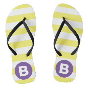 Sunny Yellow Striped Purple Monogram Thongs