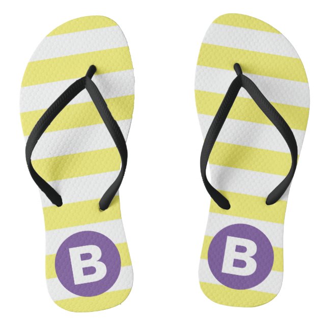Sunny Yellow Striped Purple Monogram Thongs (Footbed)