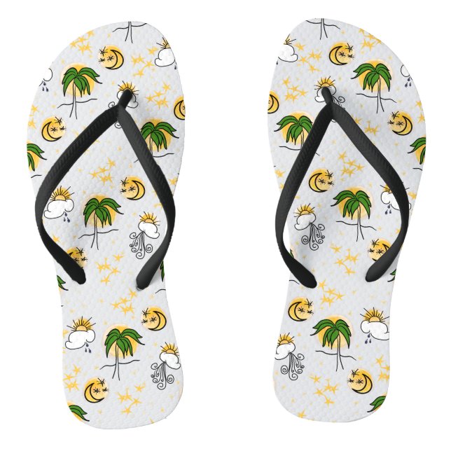 Sunny Yellow Suns, Stars, and Moon with Green Palm Thongs (Footbed)