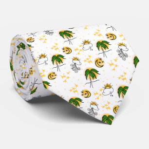 Sunny Yellow Suns, Stars, and Moon with Green Palm Tie