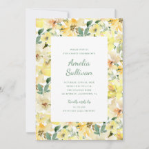 Sunny Yellow Watercolor Floral Party Invitation
