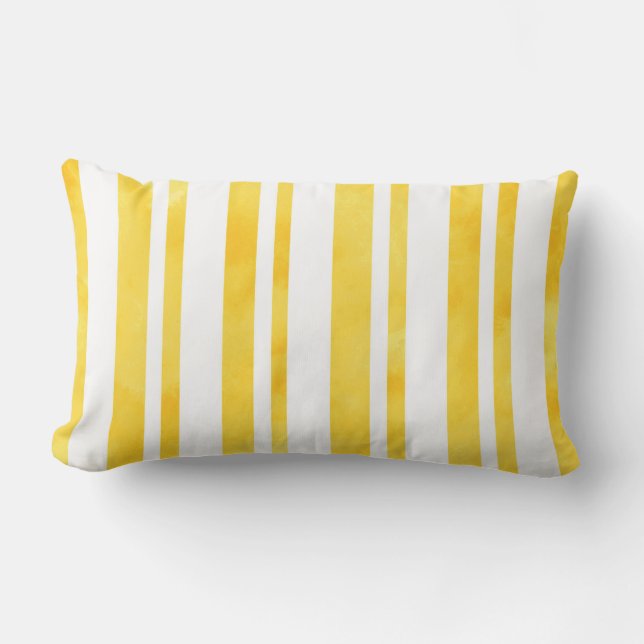 Sunny Yellow Watercolor Stripes Lumbar Cushion (Front)