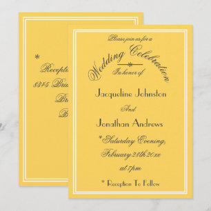 Sunny Yellow Wedding Black Script Names Details Invitation