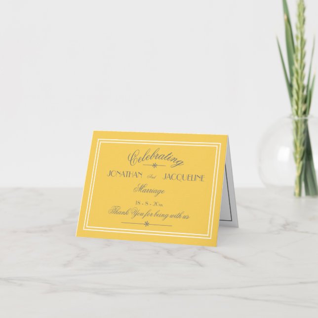 Sunny Yellow Wedding Chic Black Script Thank You Card (Front)