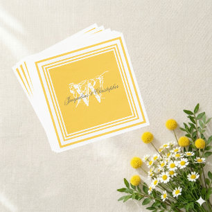 Sunny Yellow Wedding Elegant White Monogram Paper Napkin
