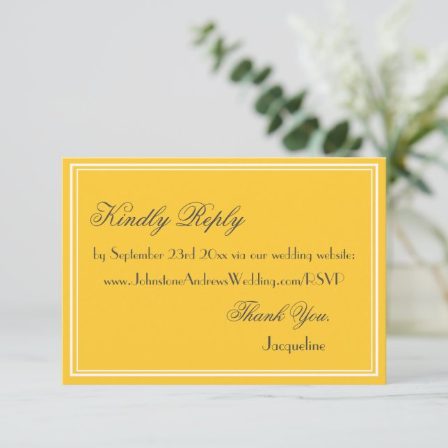 Sunny Yellow Wedding Simple Black Script WS RSVP Enclosure Card (Standing Front)