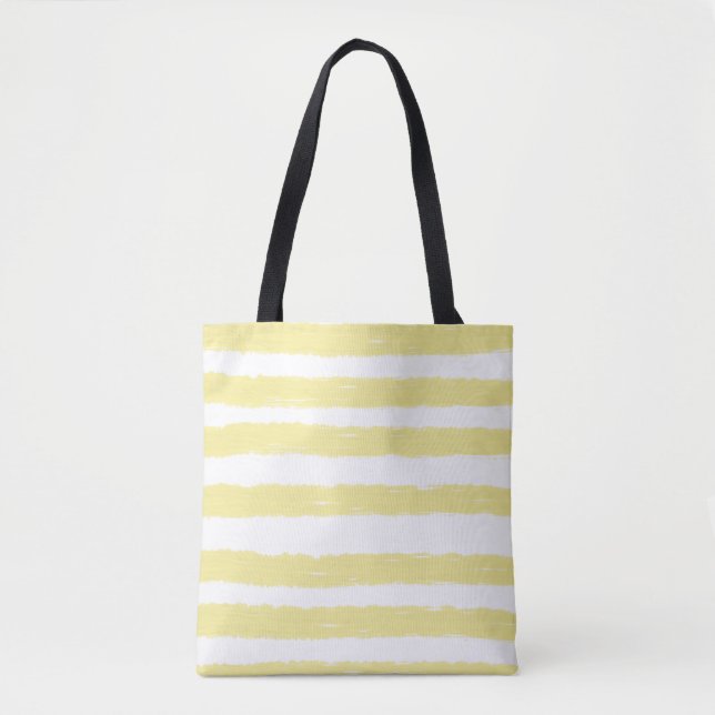 Sunny Yellow White Watercolor Stripes Tote Bag (Front)