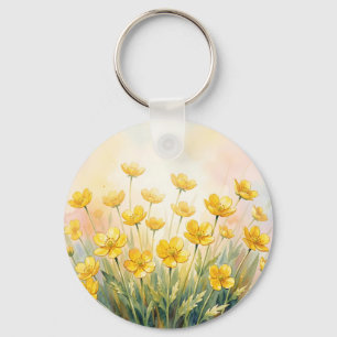 Sunny Yellow Wildflower Watercolor Key Ring