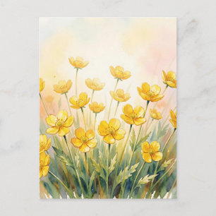 Sunny Yellow Wildflower Watercolor Postcard