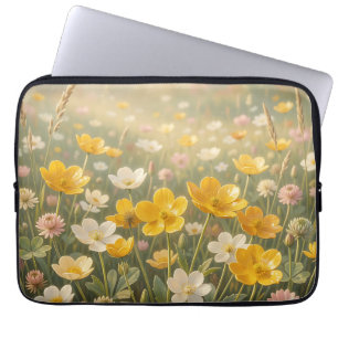 Sunny Yellow Wildflowers Meadow White Pink Summer Laptop Sleeve