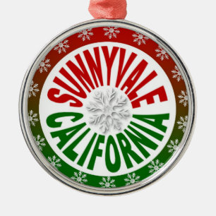 Sunnyvale California red green snowflake ornament