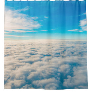 Sunrise above clouds from aeroplane window shower curtain