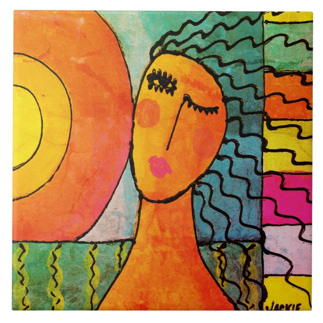 Sunrise Abstract Portrait of a Woman Ceramic Tile (Front)