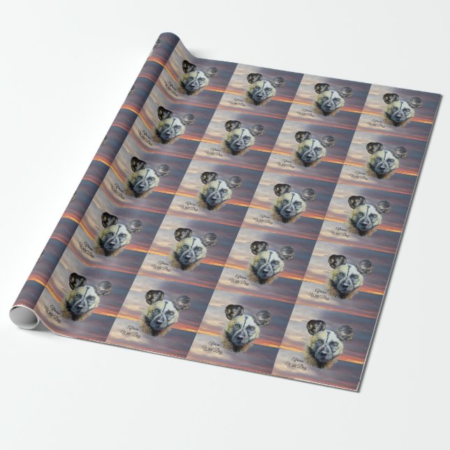 Sunrise African Wild Dog Endangered Original Art  Wrapping Paper (Unrolled)