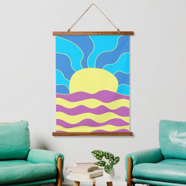 Sunrise and Waves Abstract Art Hanging Tapestry (Living Room)