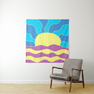 Sunrise and Waves Abstract Art Tapestry