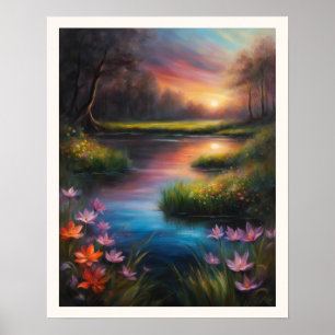 Sunrise at a Wildflower Meadow Colourful Reflectio Poster
