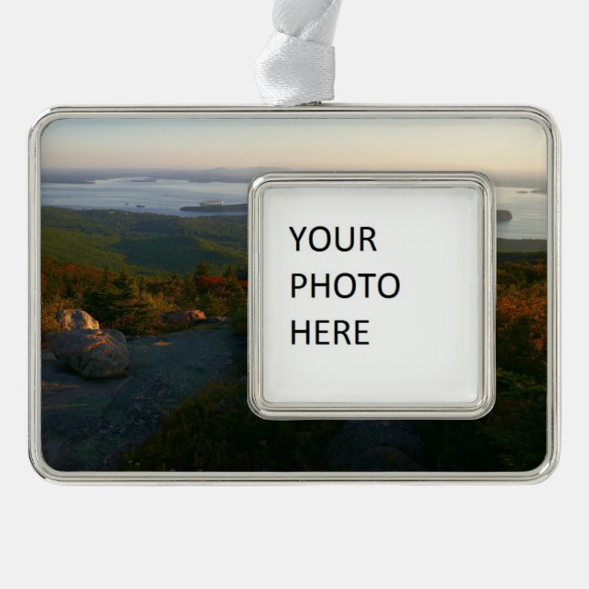 Sunrise at Cadillac Mountain II Silver Plated Framed Ornament (Front)