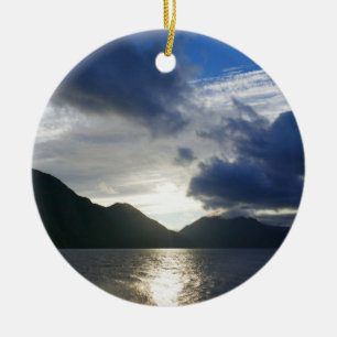 Sunrise at Lake Crescent Ceramic Ornament