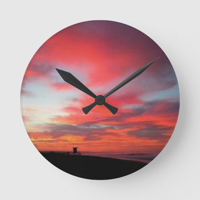 Sunrise at Newport Beach, CA Round Clock (Front)