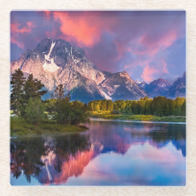 Sunrise at Oxbow Bend Glass Coaster (Front)