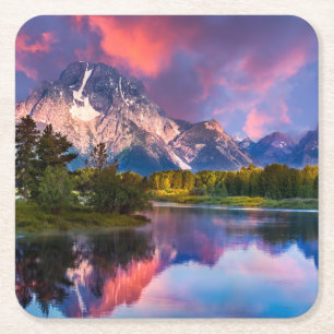 Sunrise at Oxbow Bend Square Paper Coaster