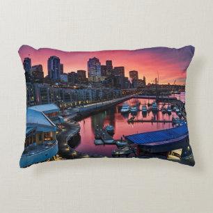 Sunrise at pier 66 looking down on bell harbour decorative cushion