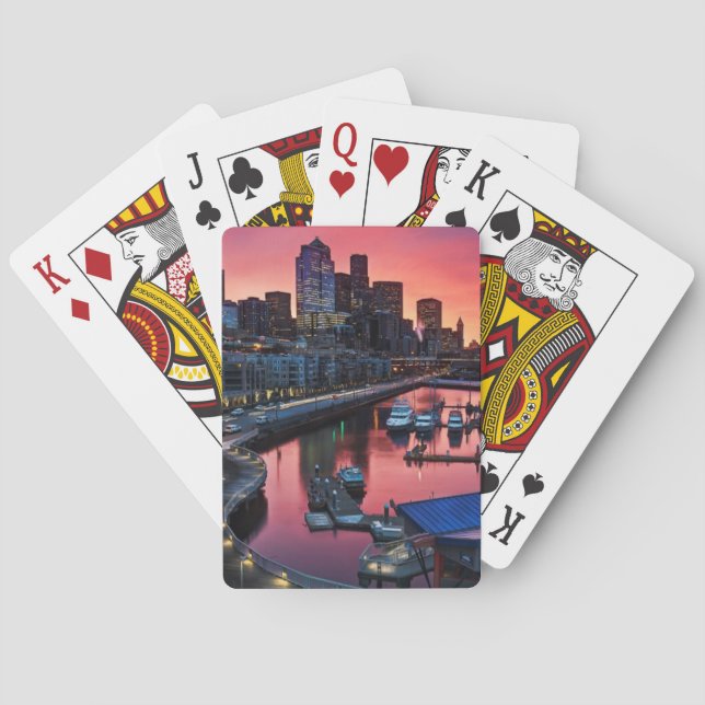 Sunrise at pier 66 looking down on bell harbour playing cards (Back)