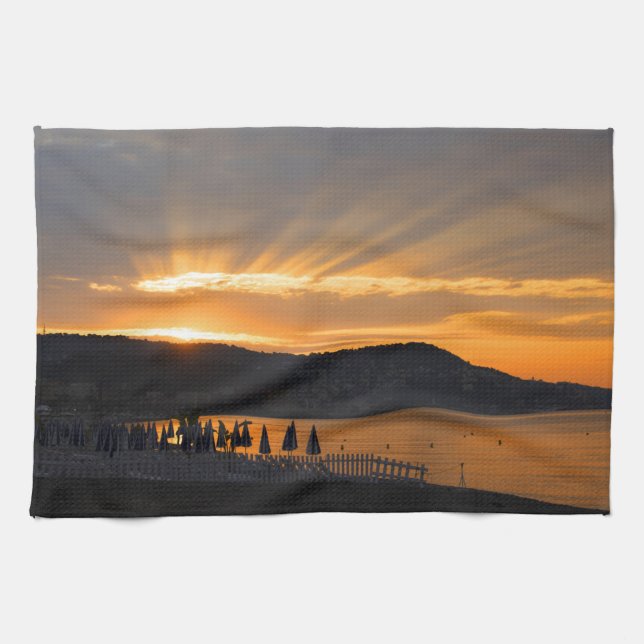 Sunrise At Promenade des Anglais Tea Towel (Horizontal)