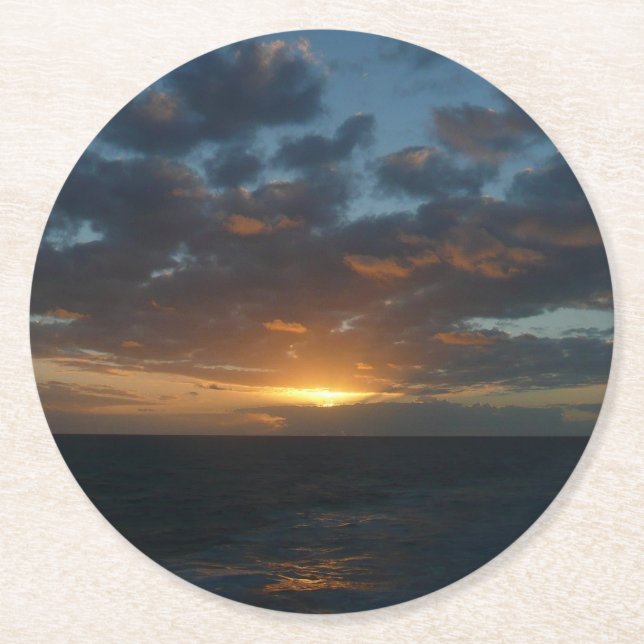 Sunrise at Sea II Ocean Seascape Round Paper Coaster (Front)