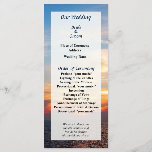 Sunrise at Sea Wedding Program (Front)