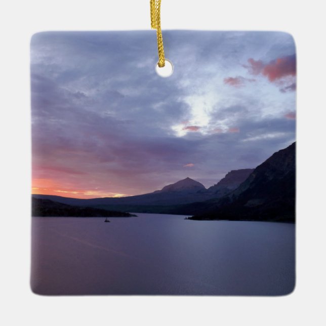 Sunrise at St. Mary Lake Ceramic Ornament (Front)