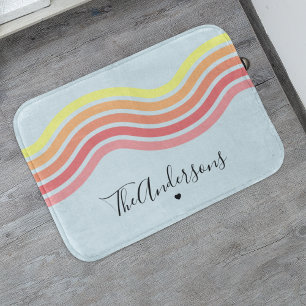 Sunrise at the Beach Colourful Abstract Wavy Lines Bath Mat