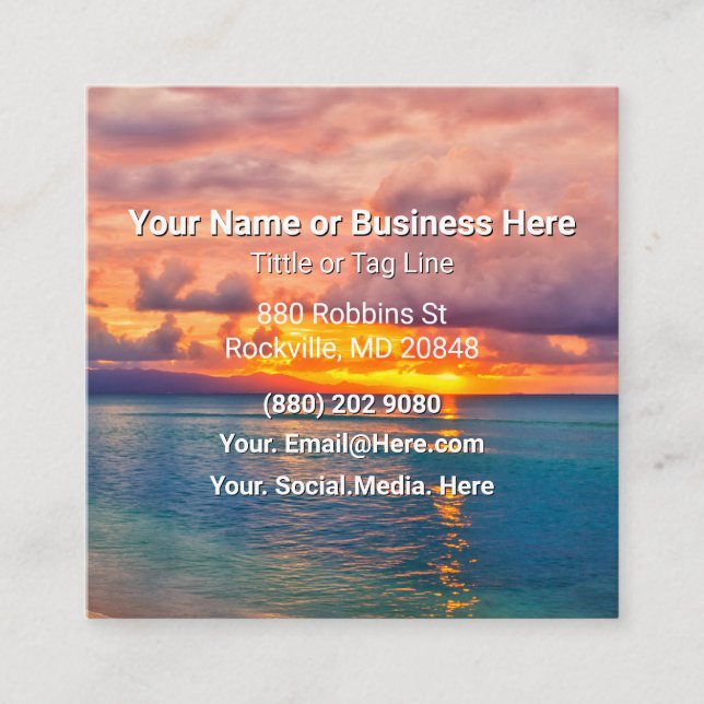 Sunrise Beach and Tropical Ocean Square Business Card (Front)
