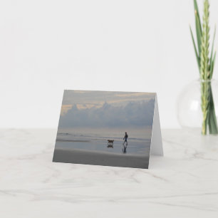 Sunrise Beach Walk Golden Retriever / Note Card