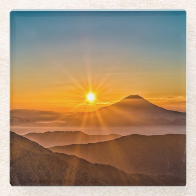 Sunrise between the hills glass coaster (Front)