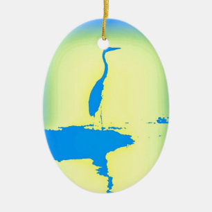 sunrise blue heron ceramic ornament