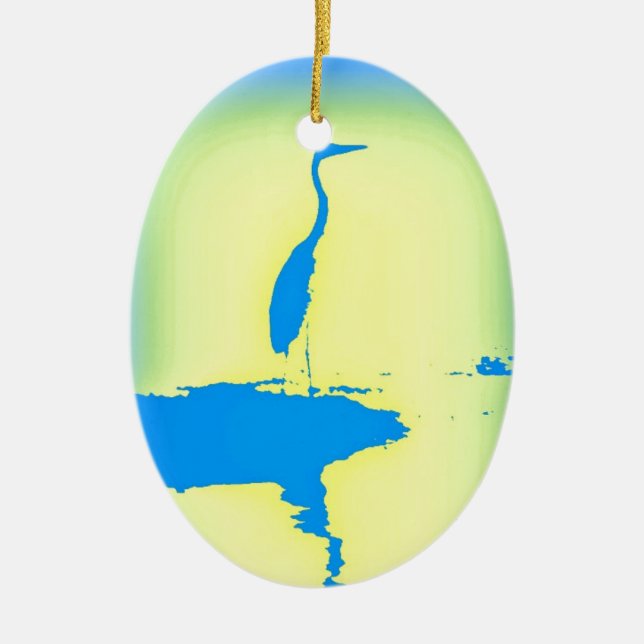 sunrise blue heron ceramic ornament (Front)