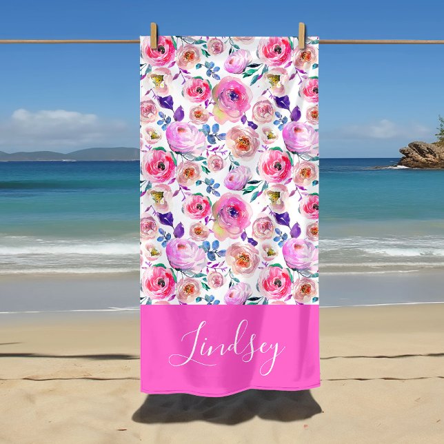 Sunrise Boho Floral Monogram Beach Towel (Creator Uploaded)