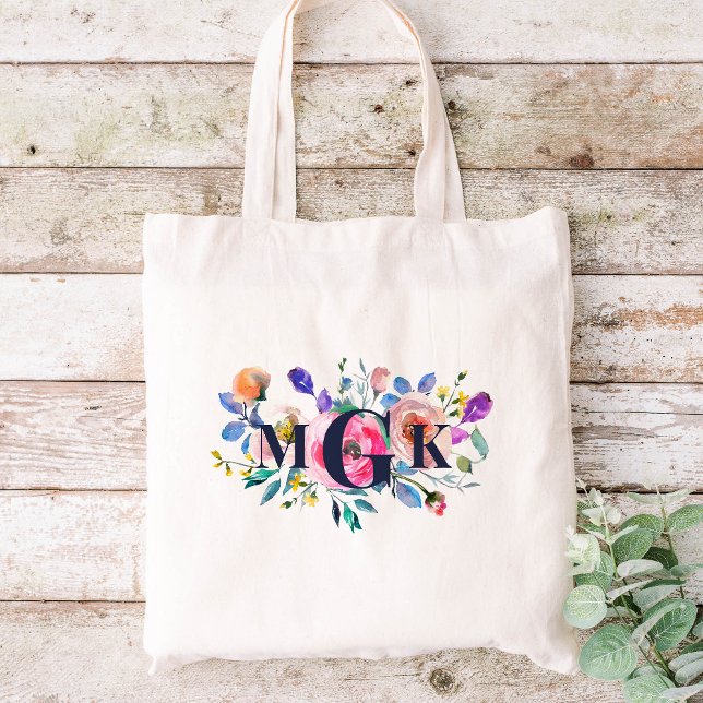 Sunrise Boho Floral Monogrammed Tote Bag (Creator Uploaded)
