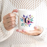 Sunrise Boho Floral Navy Monogram Coffee Mug<br><div class="desc">This chic trendy design features boho watercolor florals in pink, purple and navy blue. Personalise it with your monogram initial in a modern serif font or use the design tools to choose any fonts and colours you like. You can upload your own photos and add more text to create a...</div>
