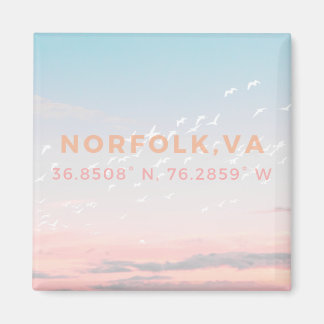 Sunrise Button Magnet - Coordinates of Norfolk, VA