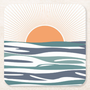Sunrise by the sea square paper coaster