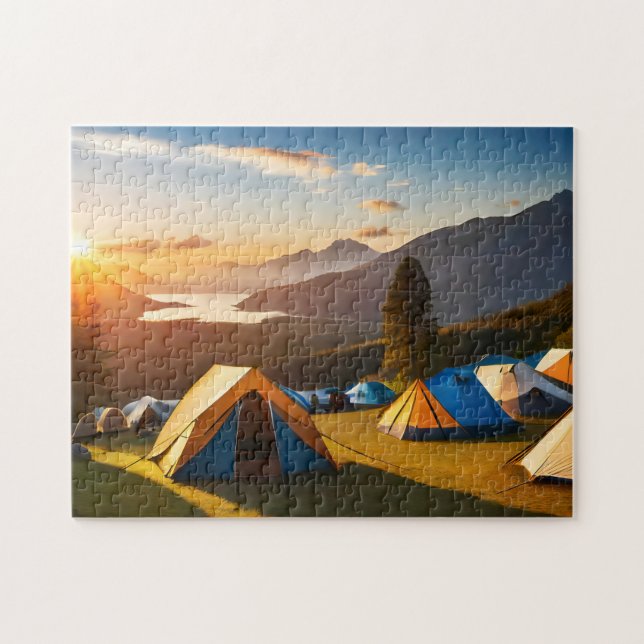 Sunrise Camp Art Mountainous Campsite 4 Photo Puzz Jigsaw Puzzle (Horizontal)